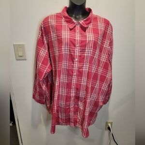 Woman within size 5x pink plaid button down shirt